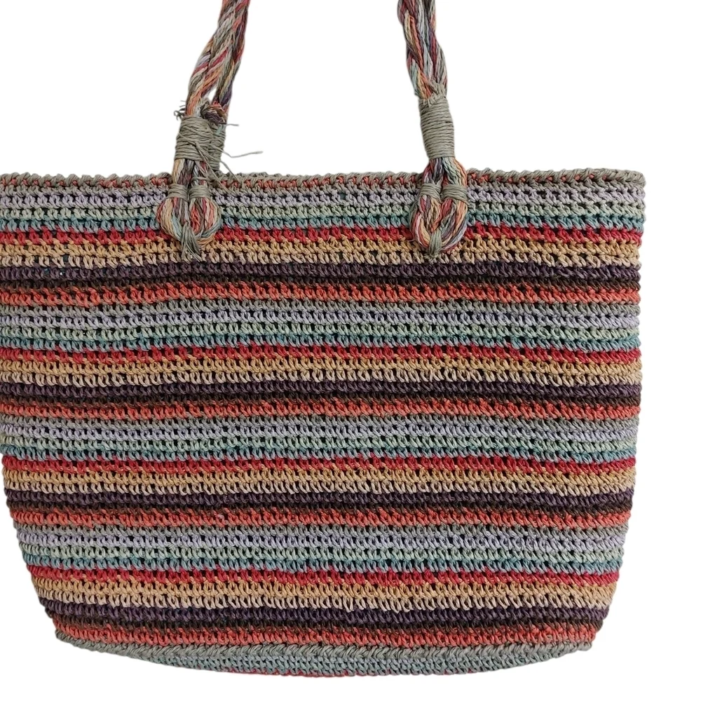 Striped Woven Tote Bag in Red and Brown